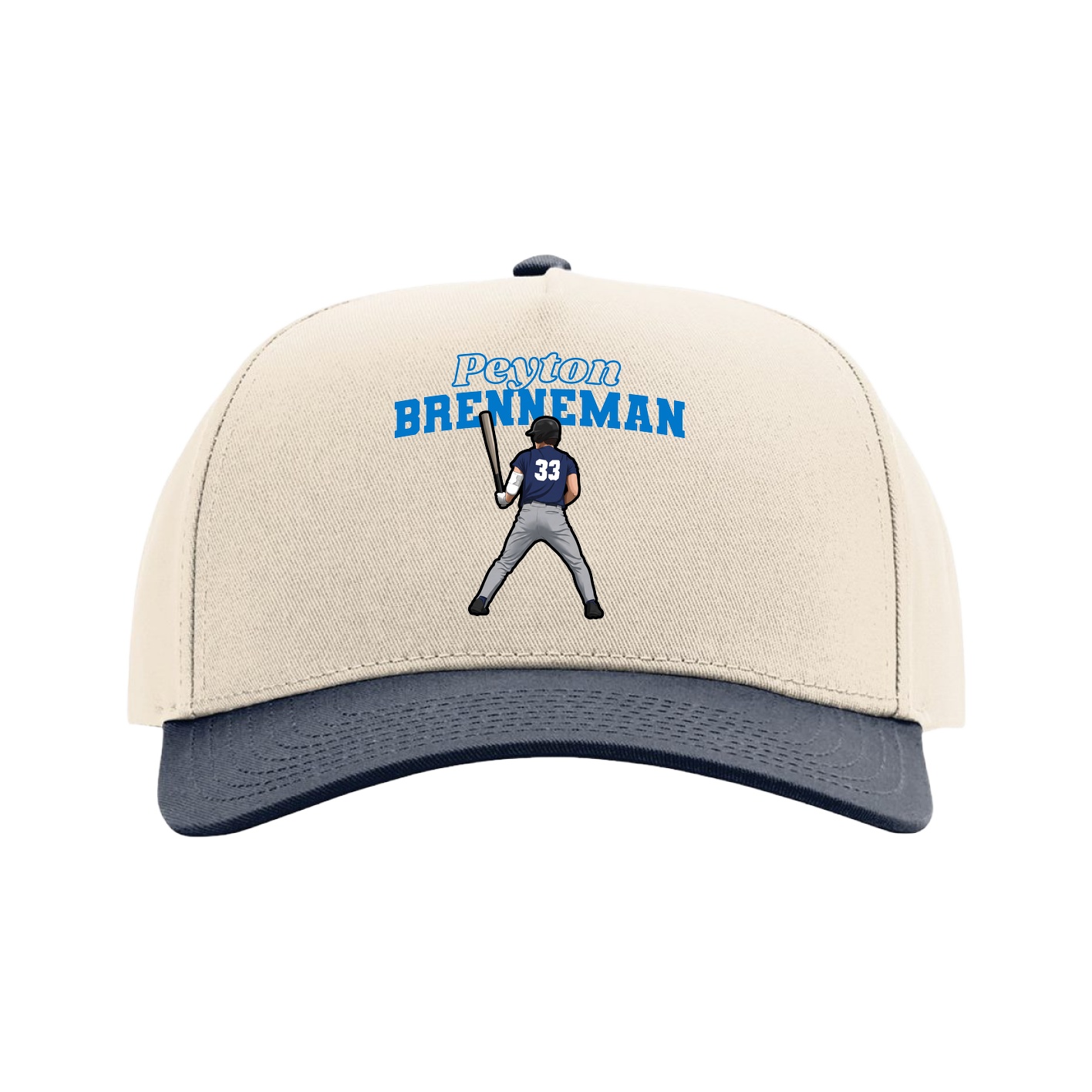 Full Fabric Five-Panel Champ Cap — Name Arch in Cream/Navy