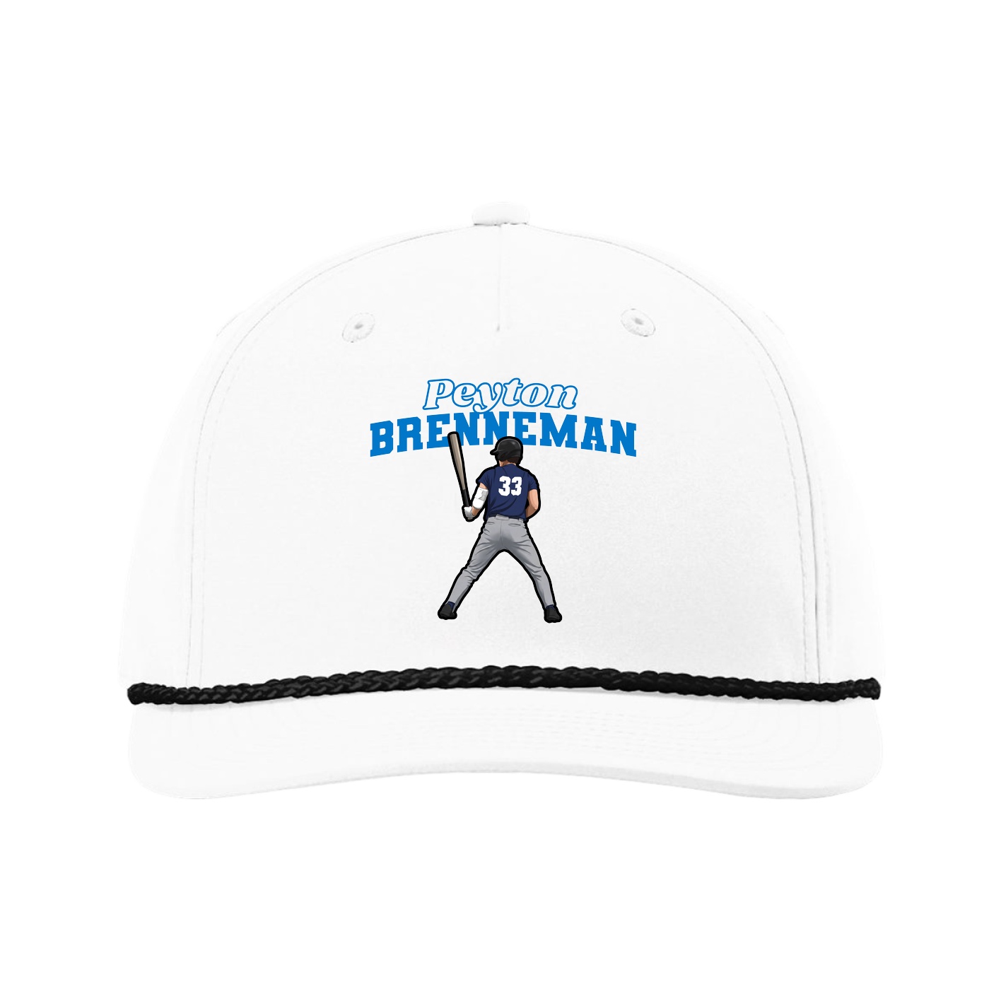 Five-Panel Classic Rope Cap — Name Arch in White