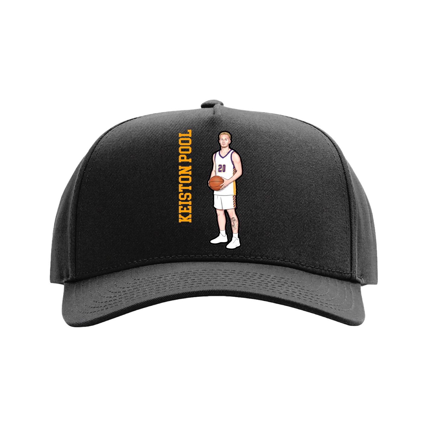 Full Fabric Five-Panel Champ Cap — Name Vertical in Black