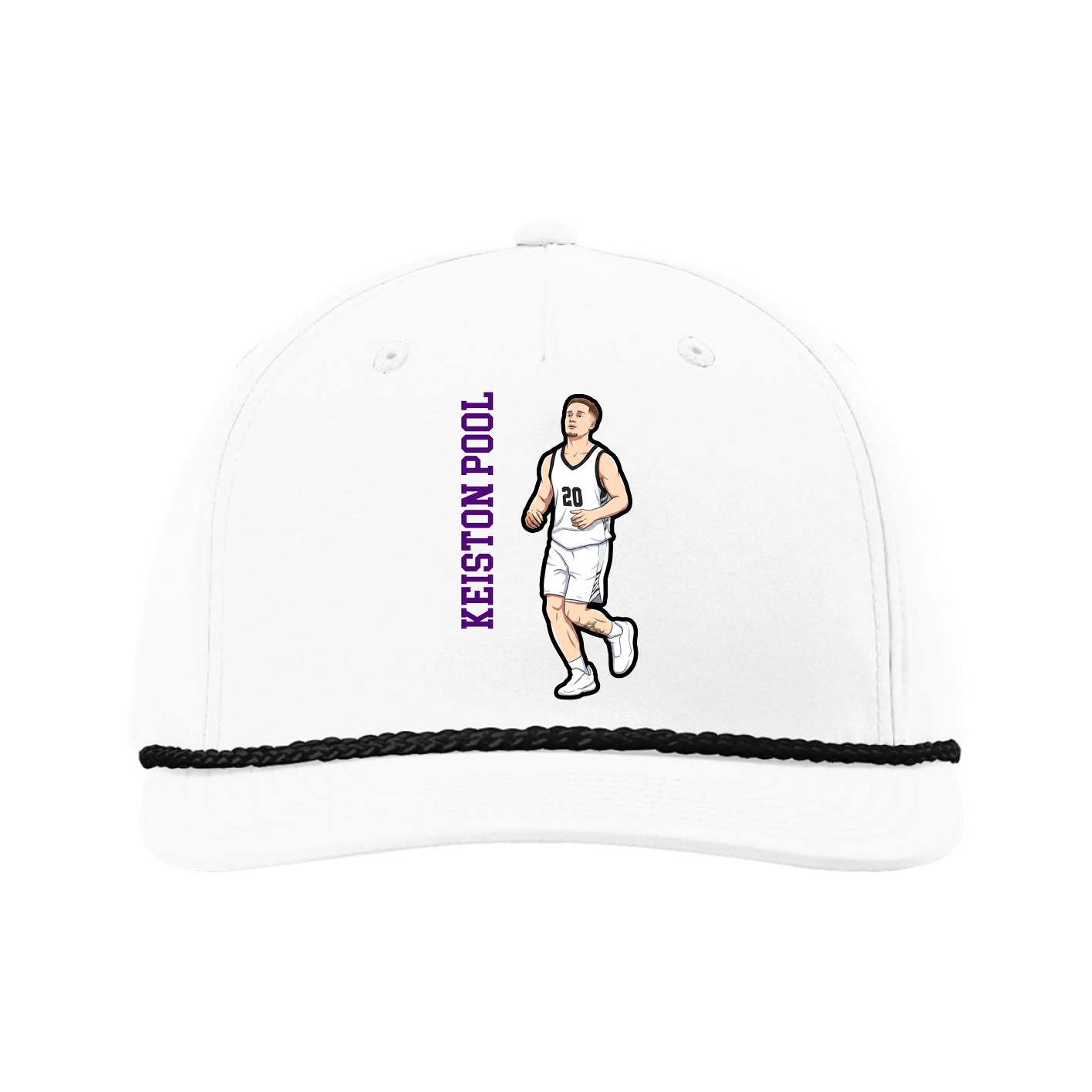 Five-Panel Classic Rope Cap — Name Vertical in White