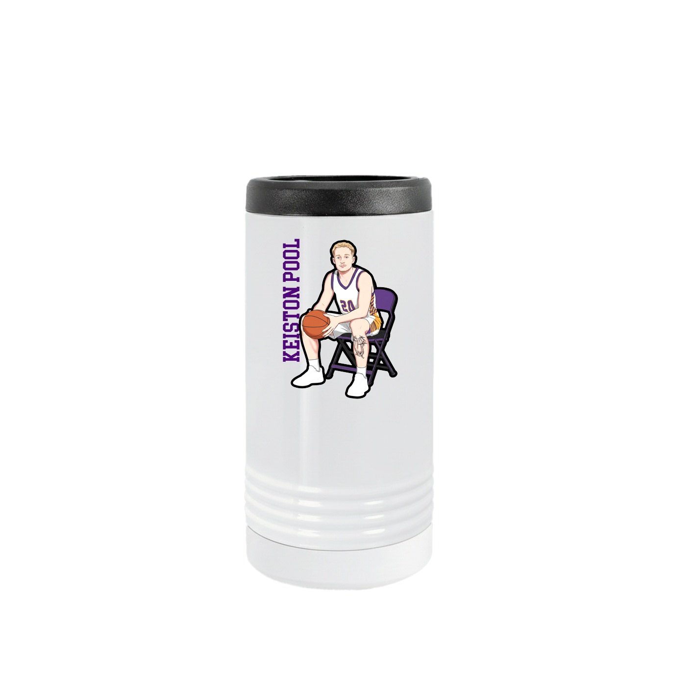 Slim Beverage Holder — Name Vertical in White