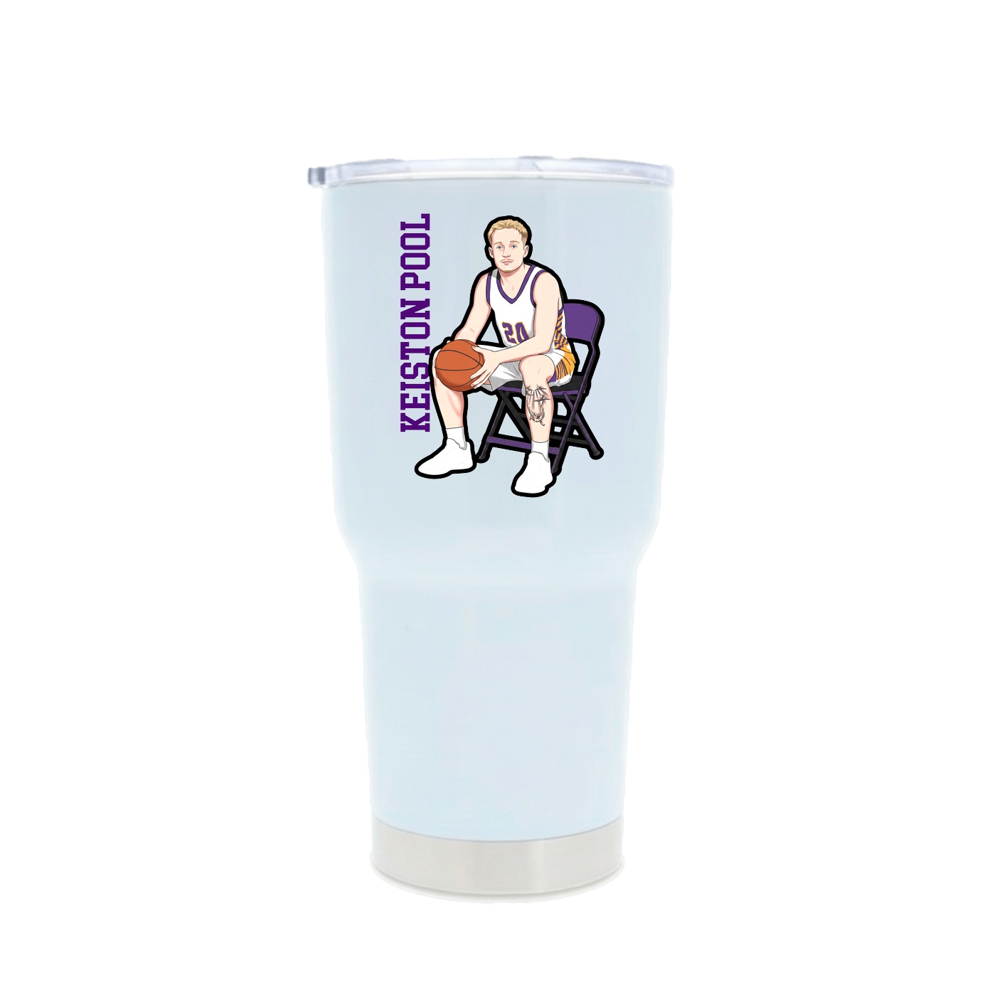 30oz Stainless Steel Tumbler — Name Vertical in White