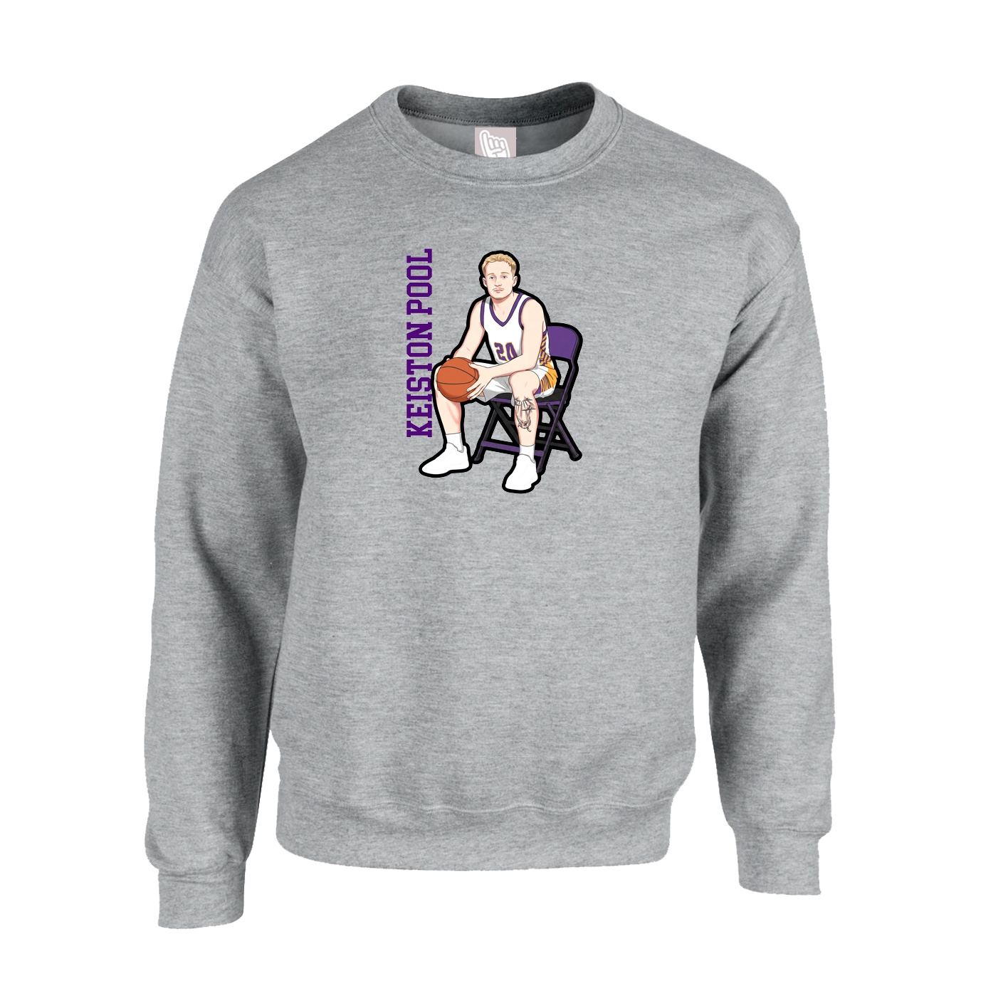 Fleece Crew — Name Vertical in Grey