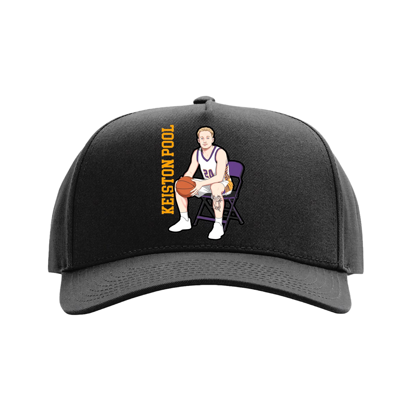 Full Fabric Five-Panel Champ Cap — Name Vertical in Black
