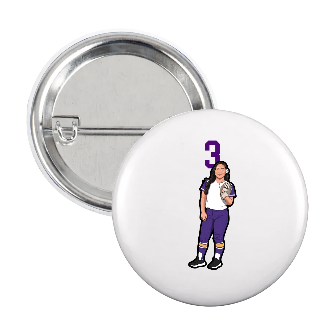 Game Day Button — Number Top in White