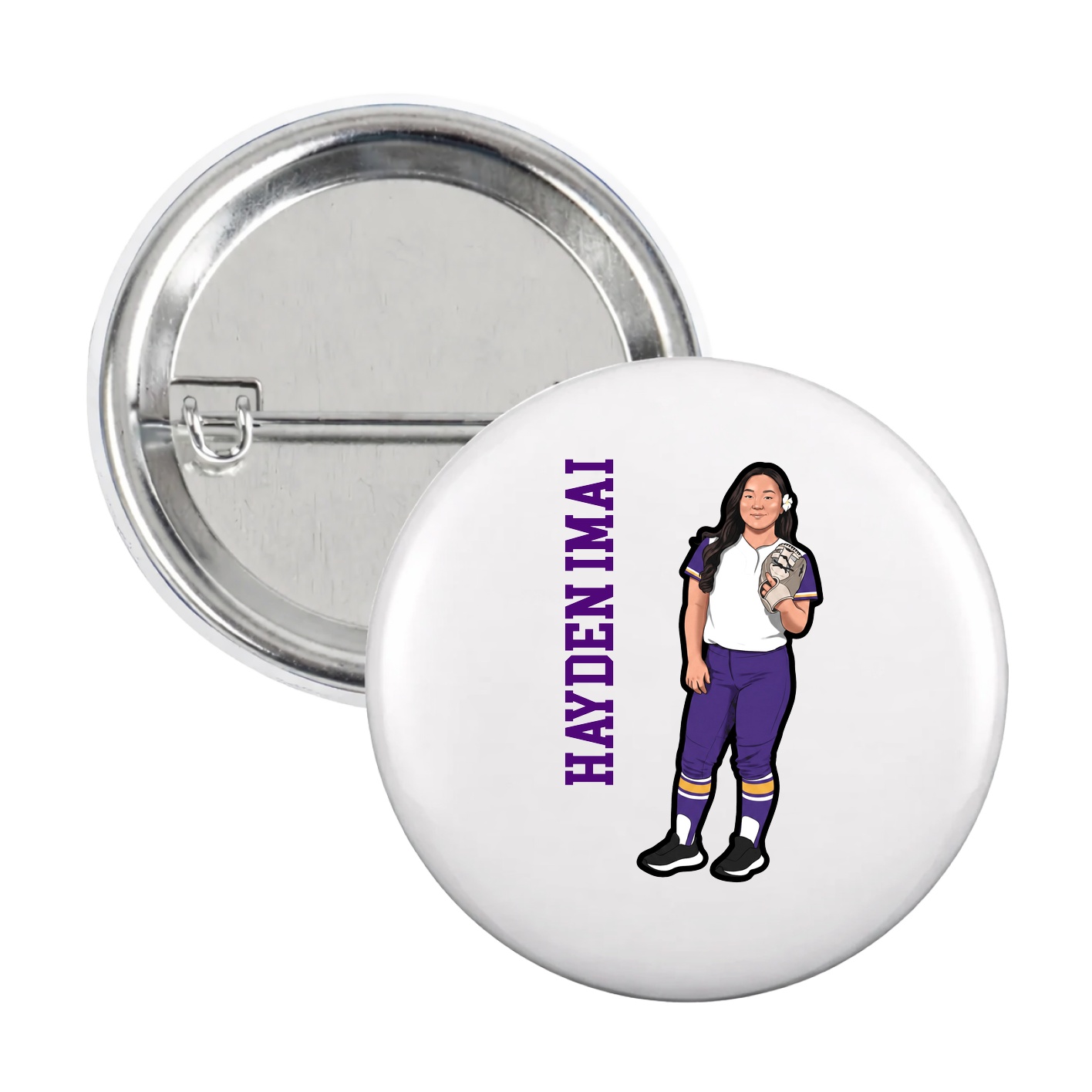 Game Day Button — Name Vertical in White