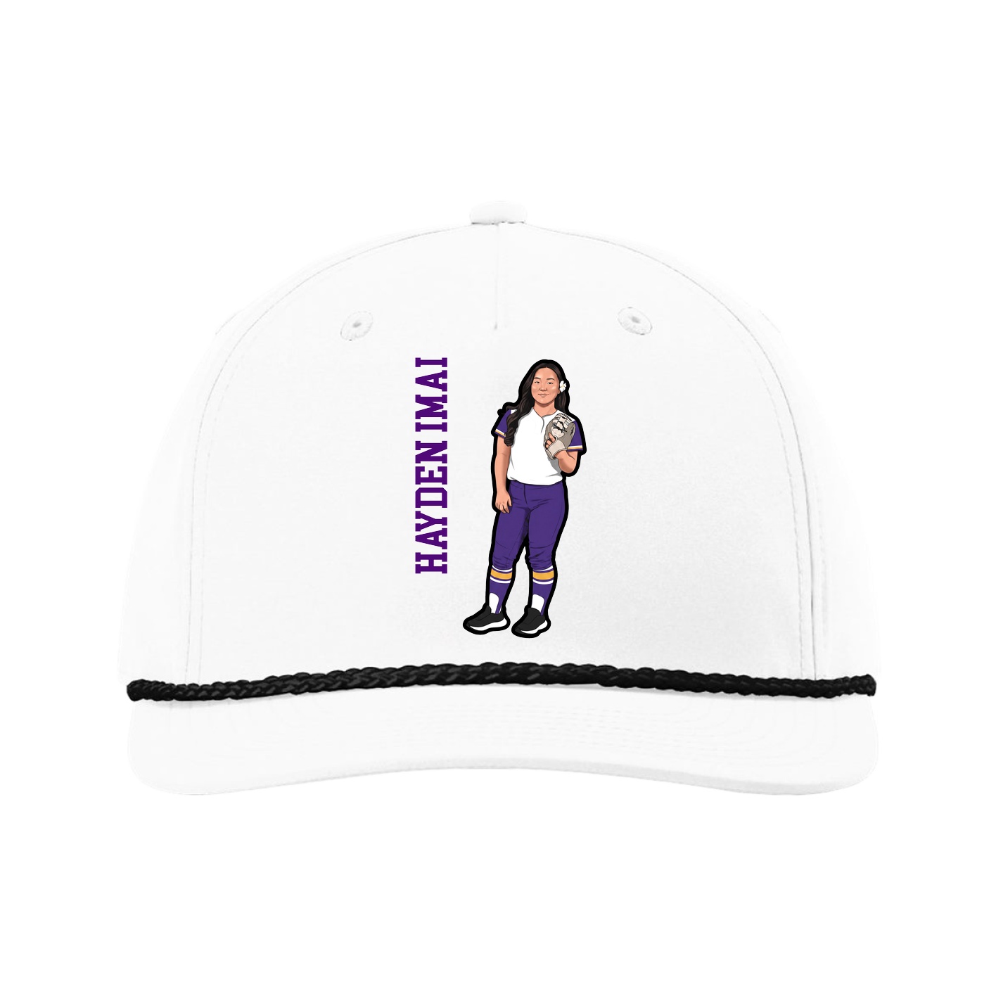 Five-Panel Classic Rope Cap — Name Vertical in White