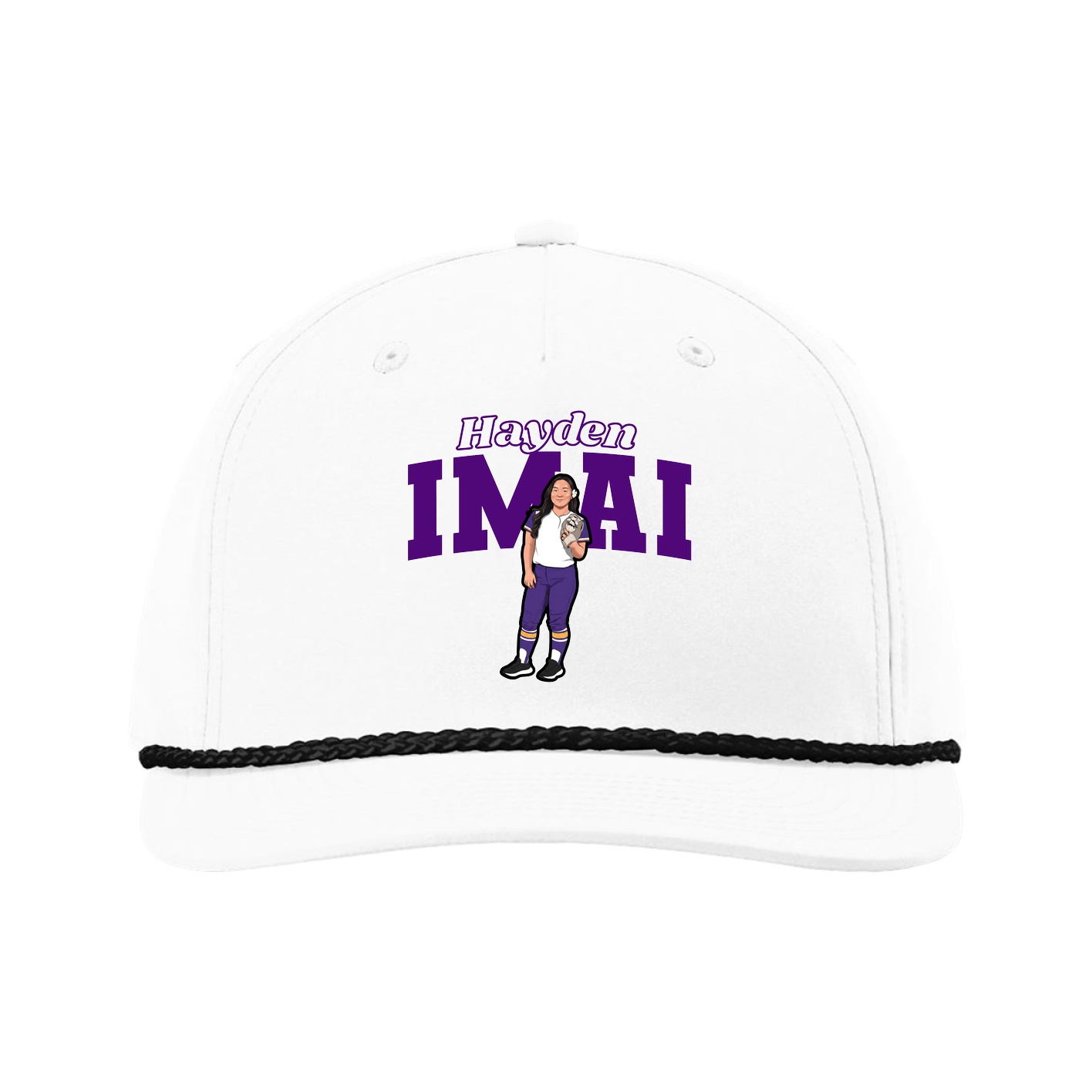 Five-Panel Classic Rope Cap — Name Arch in White