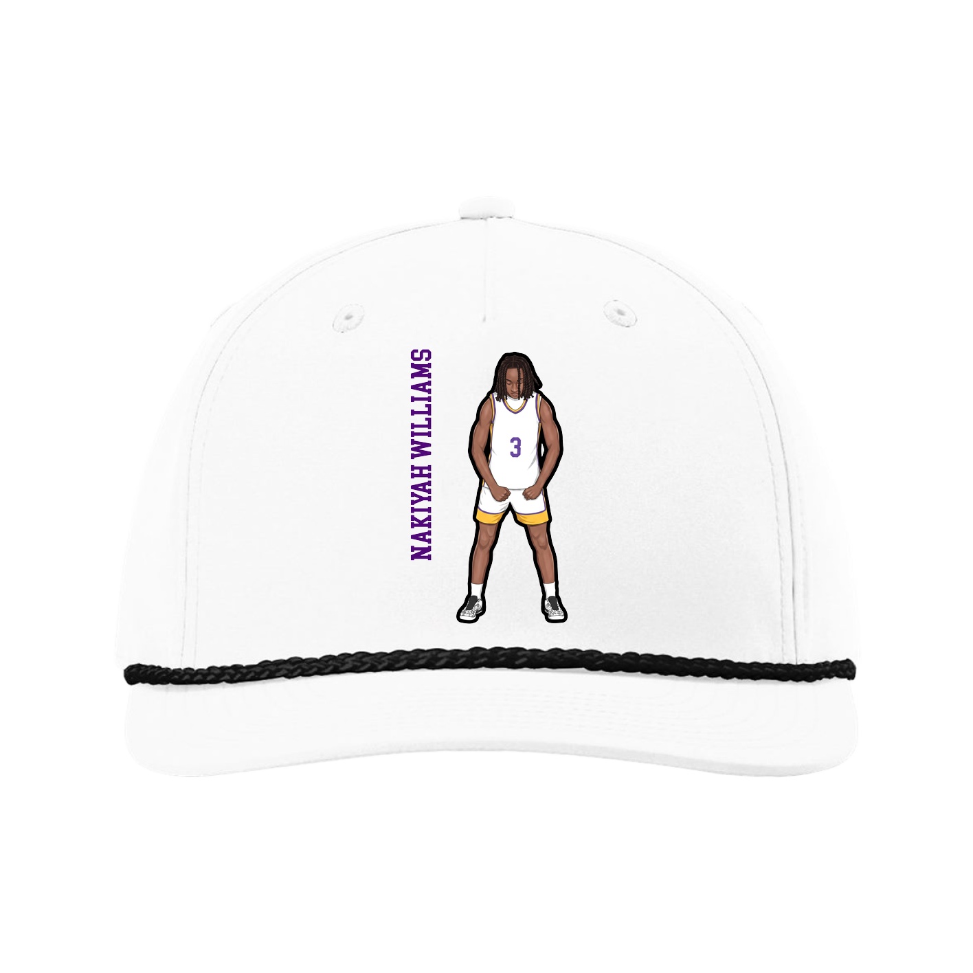 Five-Panel Classic Rope Cap — Name Vertical in White