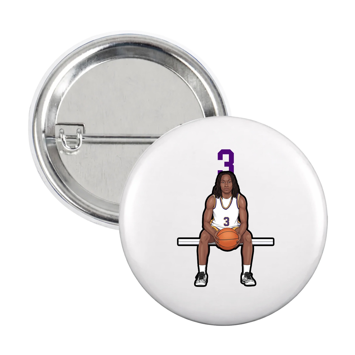 Game Day Button — Number Top in White
