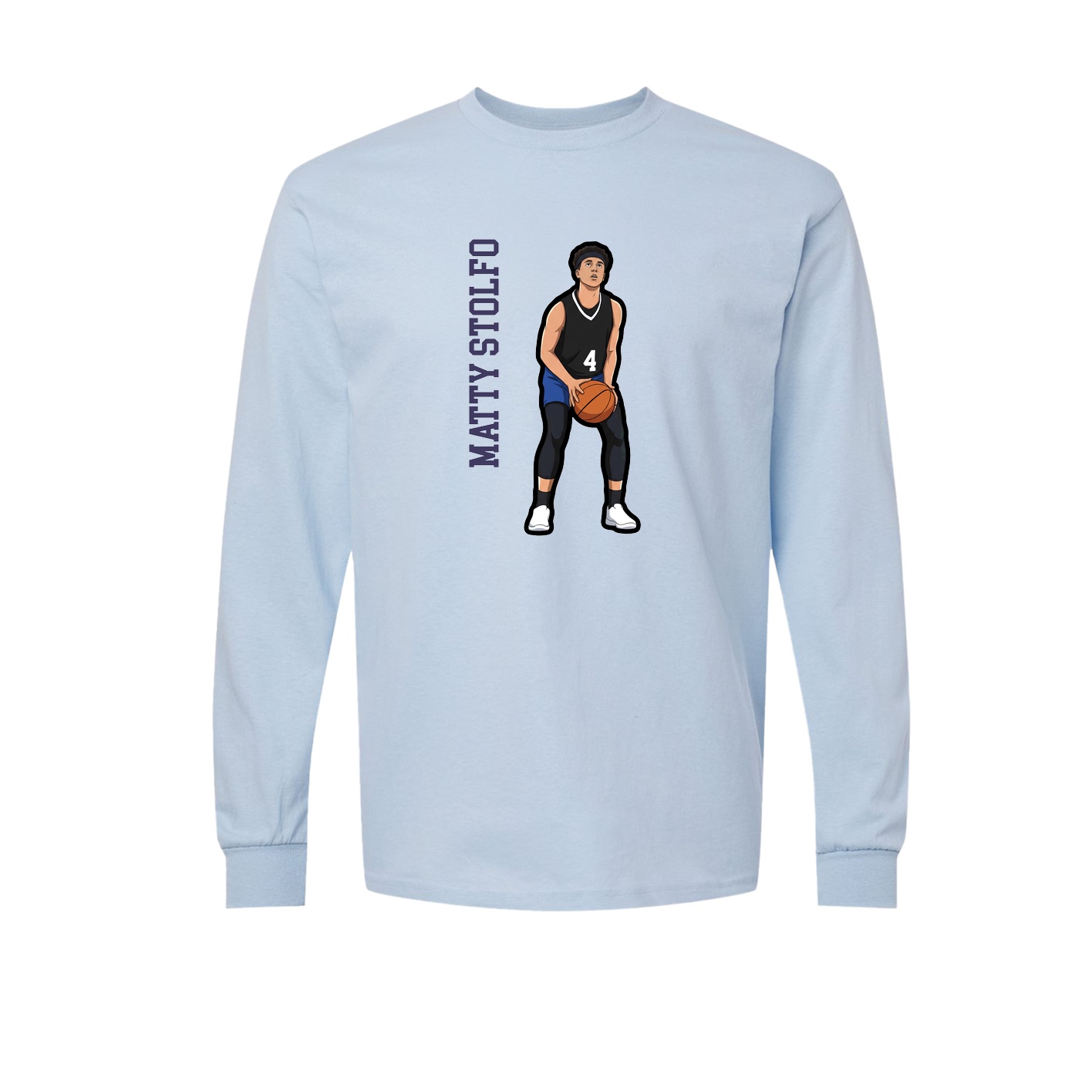 Long Sleeve Tee — Name Vertical in Light Blue