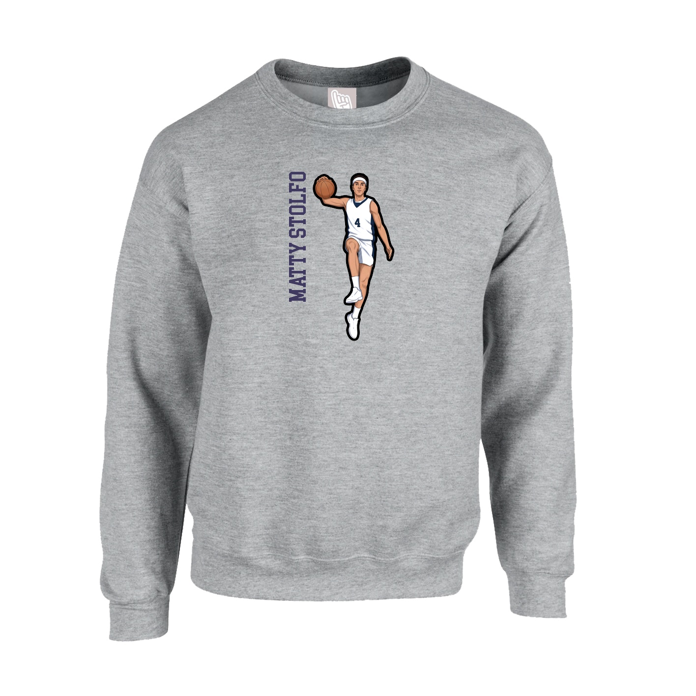 Fleece Crew — Name Vertical in Grey