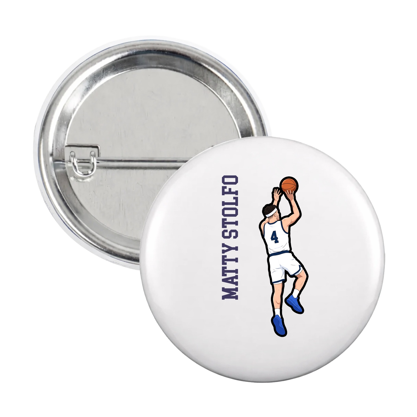 Game Day Button — Name Vertical in White