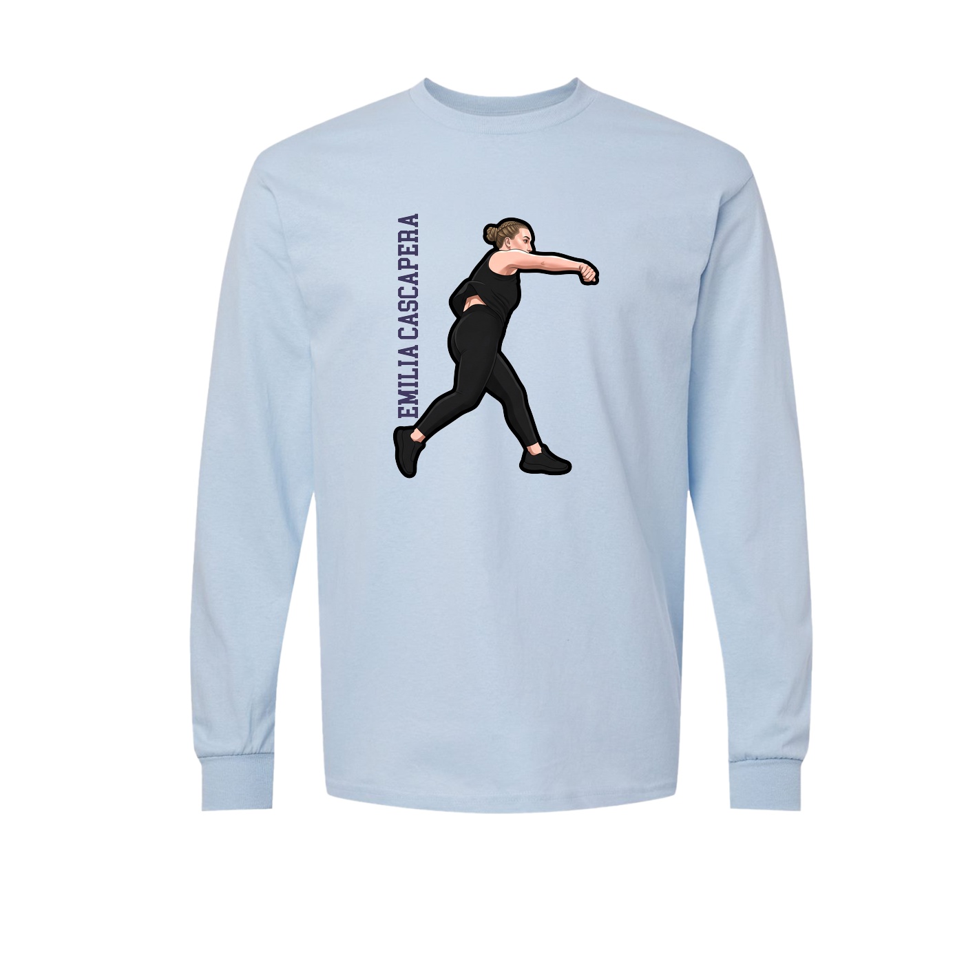 Long Sleeve Tee — Name Vertical in Light Blue