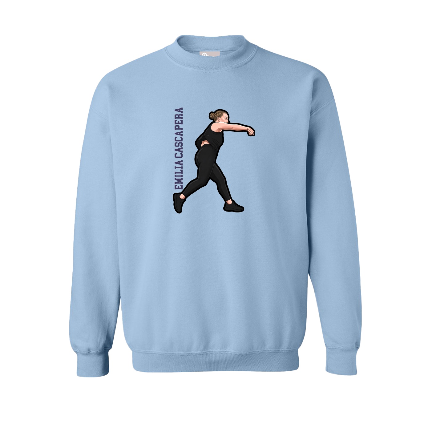 Fleece Crew — Name Vertical in Light Blue