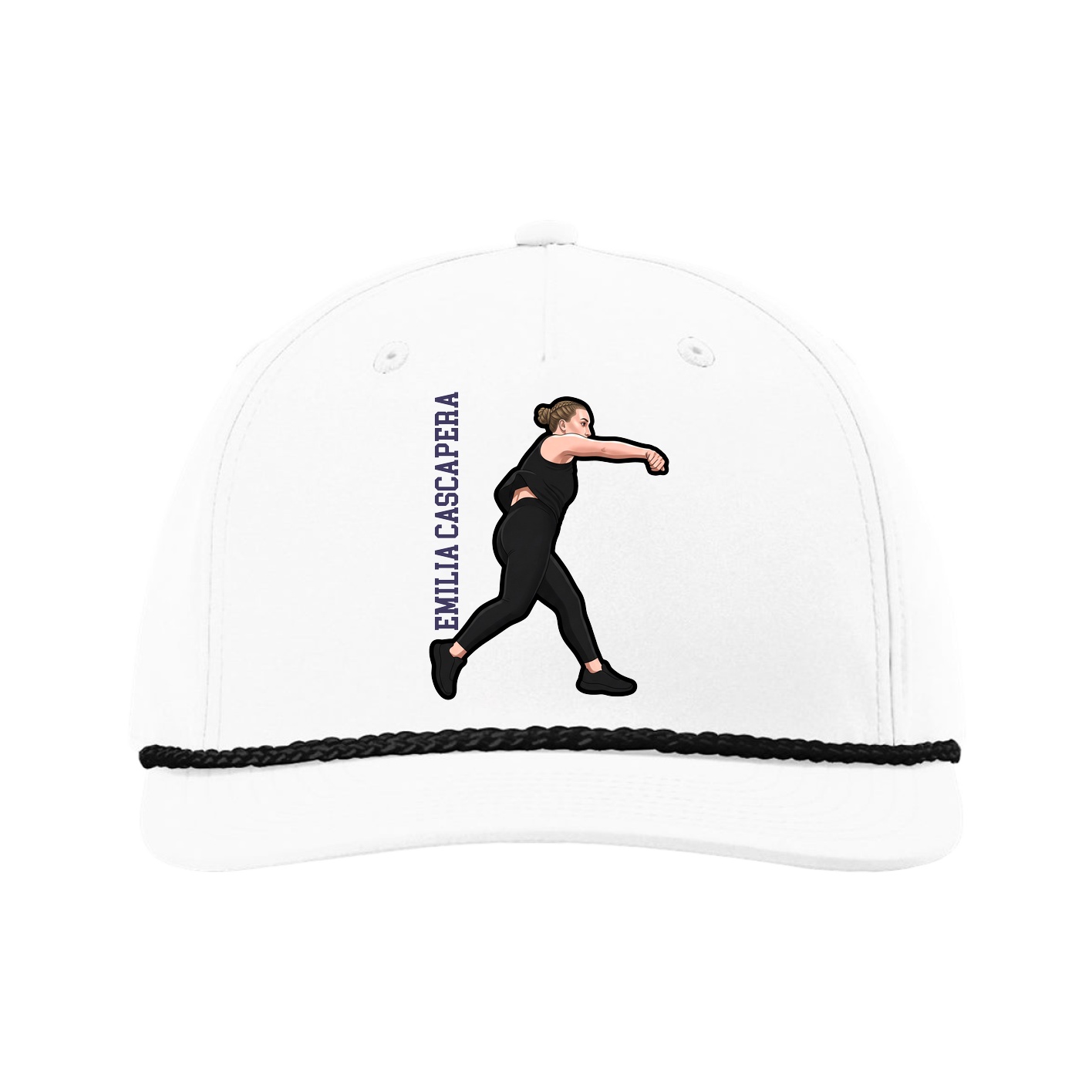 Five-Panel Classic Rope Cap — Name Vertical in White