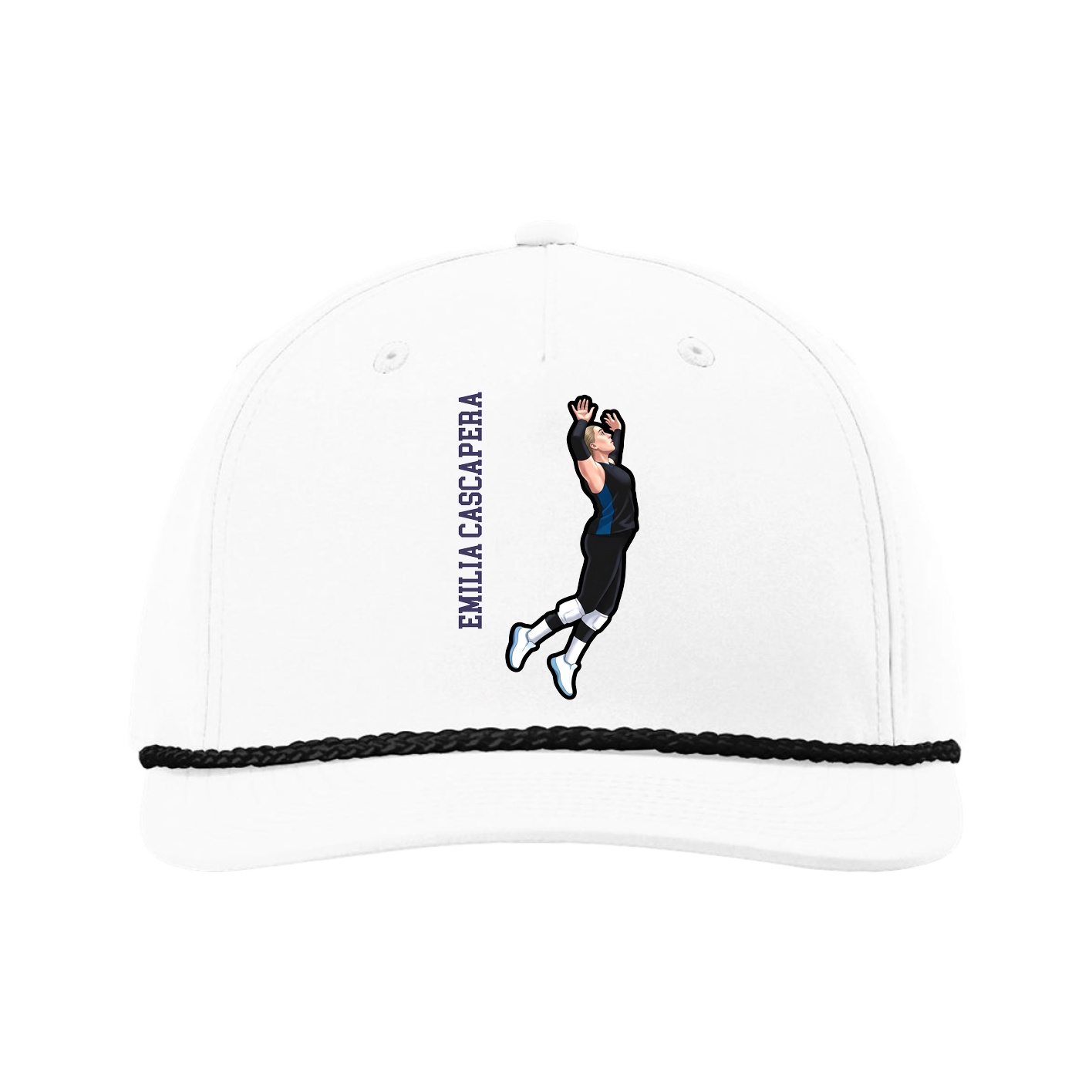 Five-Panel Classic Rope Cap — Name Vertical in White