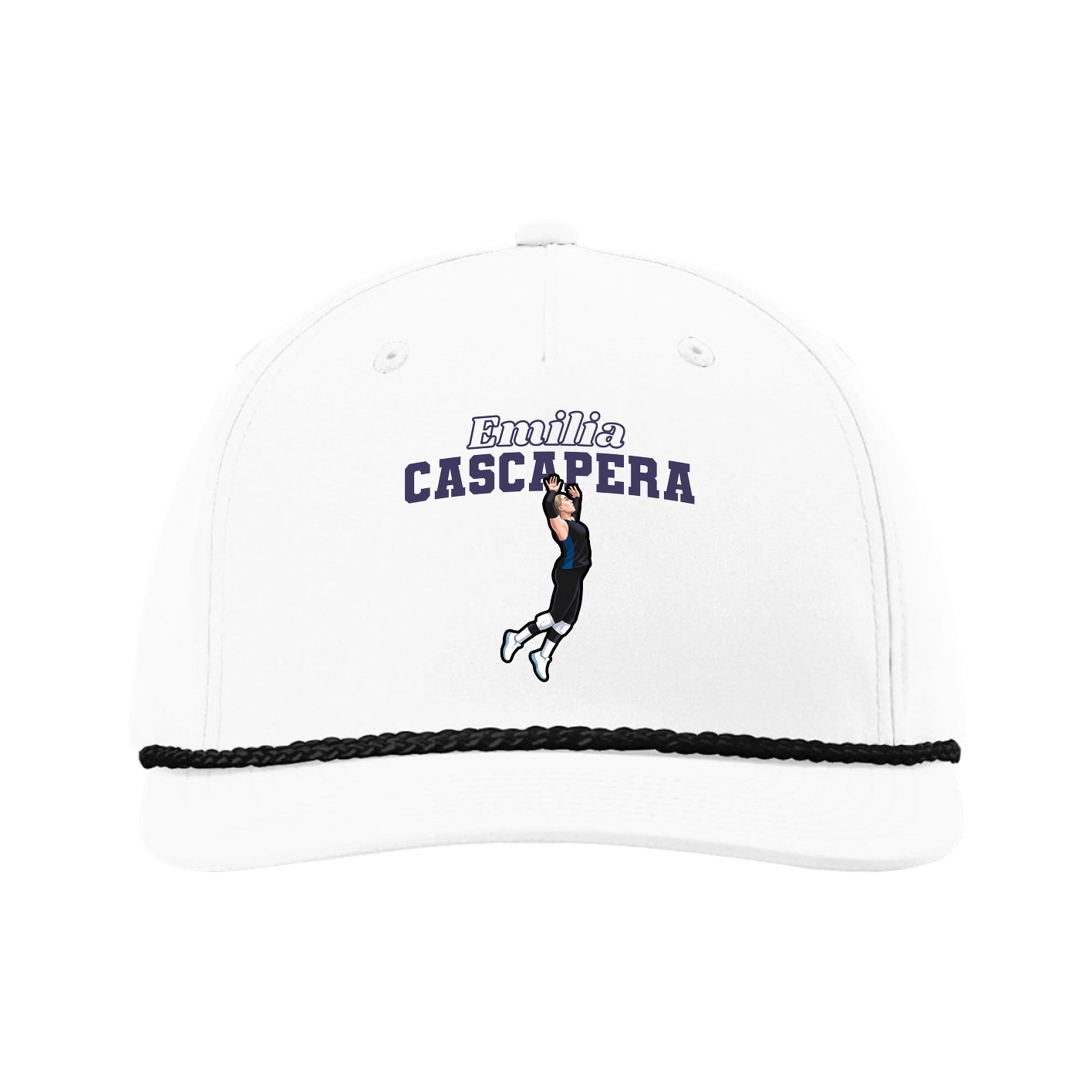 Five-Panel Classic Rope Cap — Name Arch in White