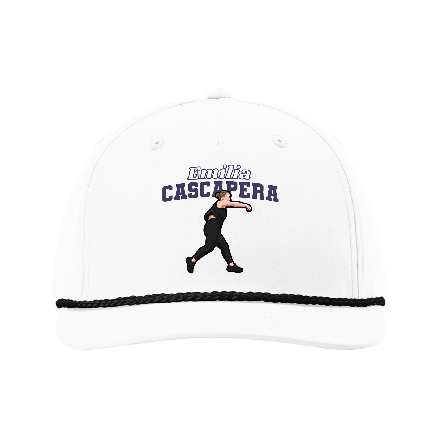 Five-Panel Classic Rope Cap — Name Arch in White