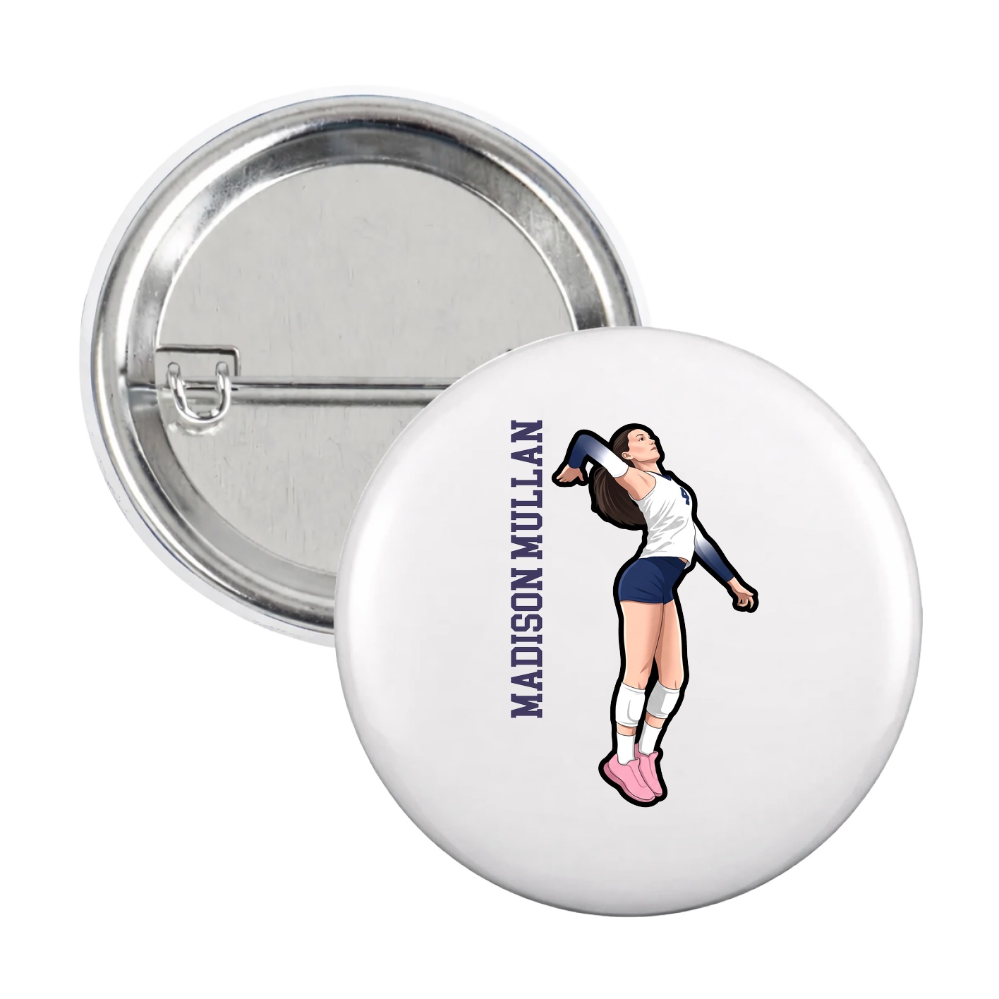 Game Day Button — Name Vertical in White