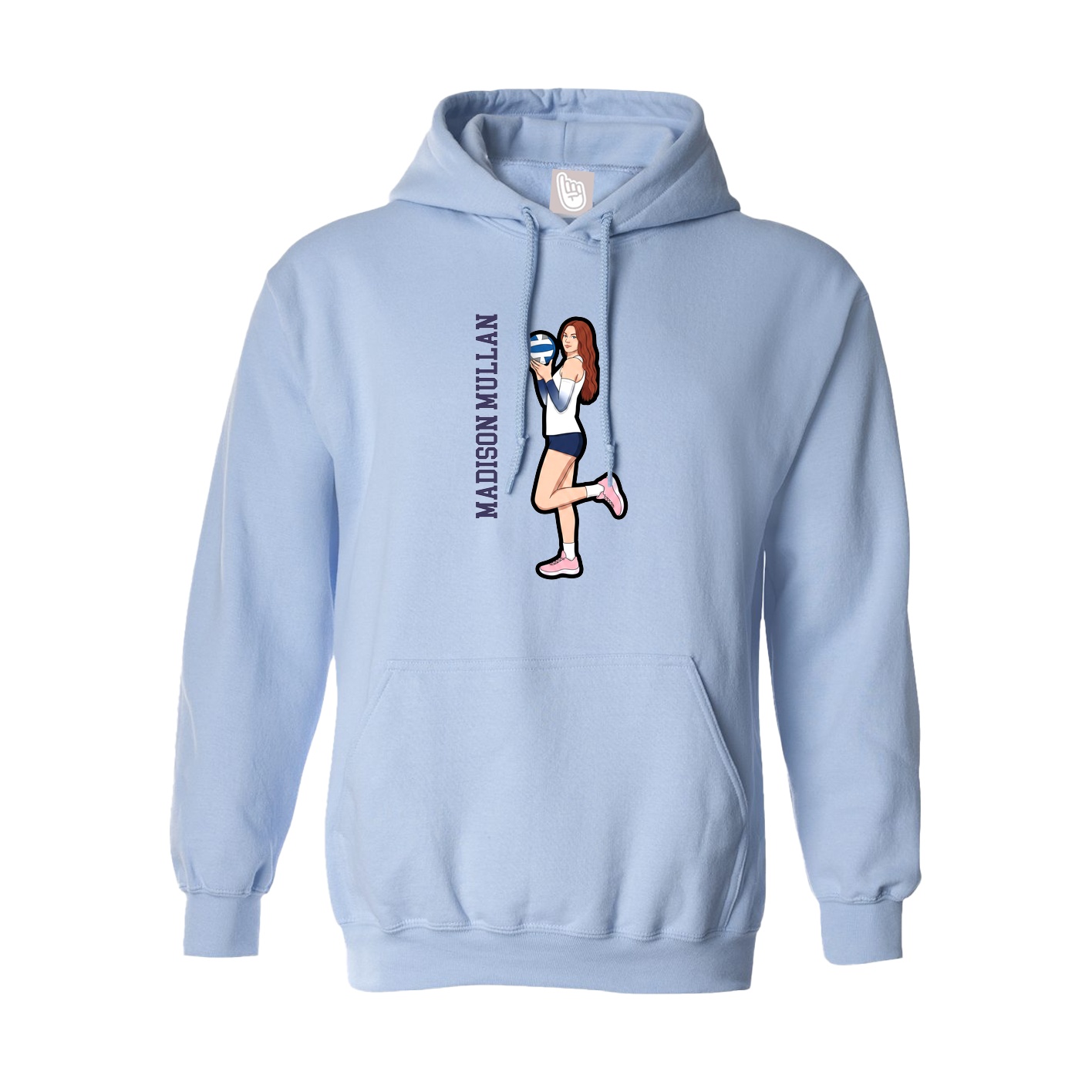 Hoodie — Name Vertical in Light Blue
