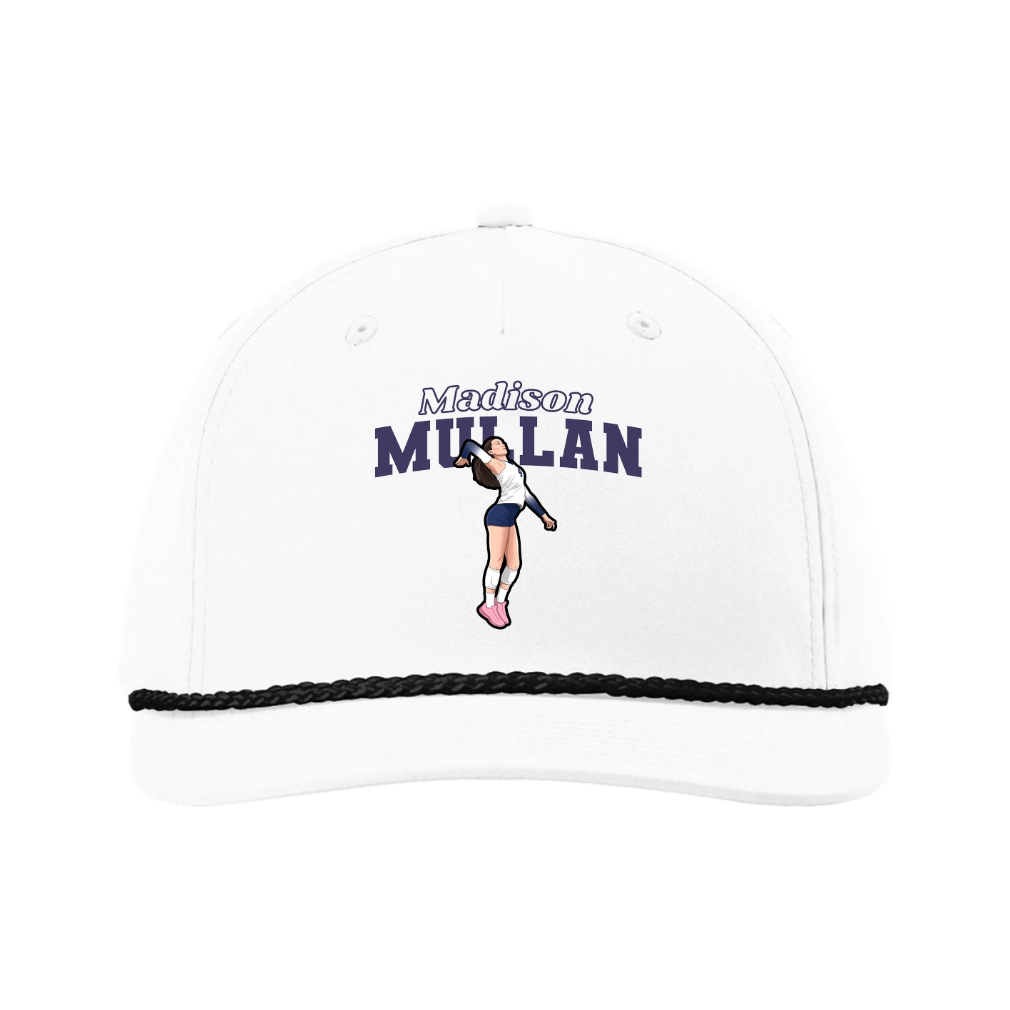 Five-Panel Classic Rope Cap — Name Arch in White
