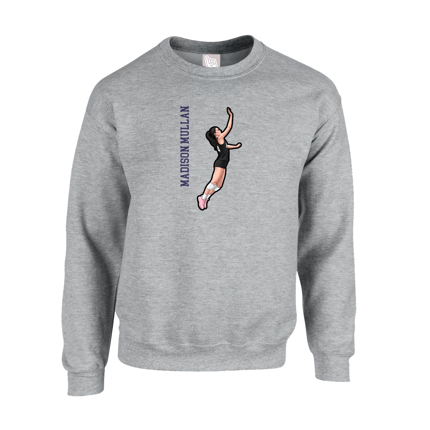 Fleece Crew — Name Vertical in Grey