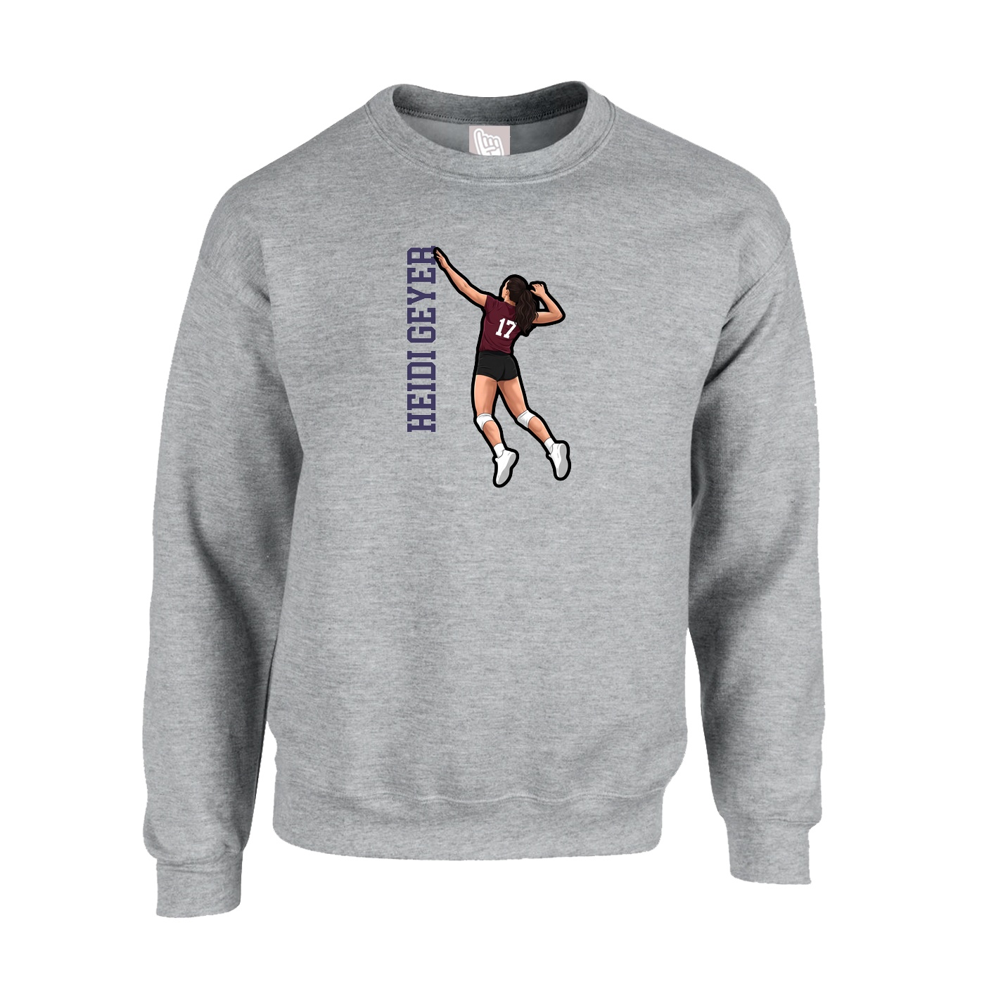 Fleece Crew — Name Vertical in Grey