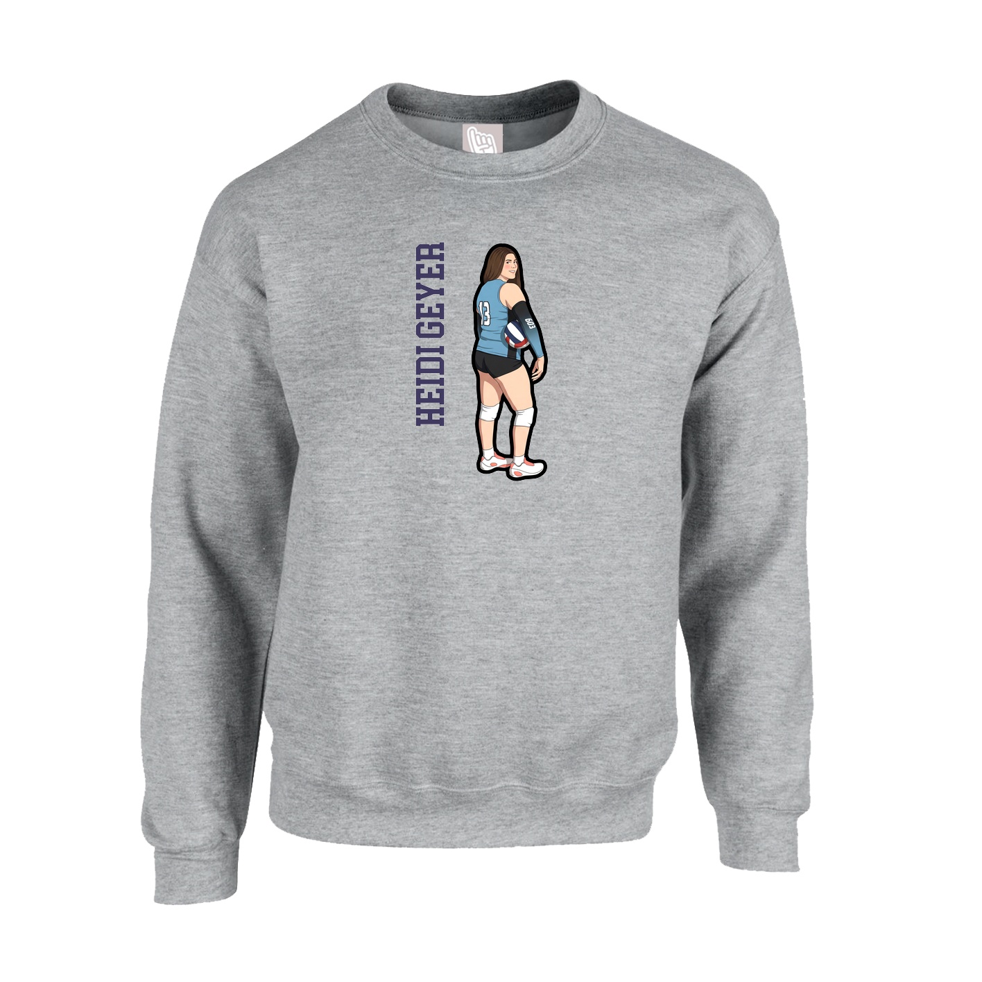 Fleece Crew — Name Vertical in Grey