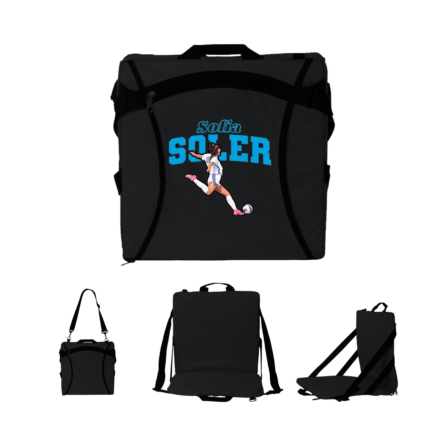 Folding Stadium Seat — Name Arch in Black