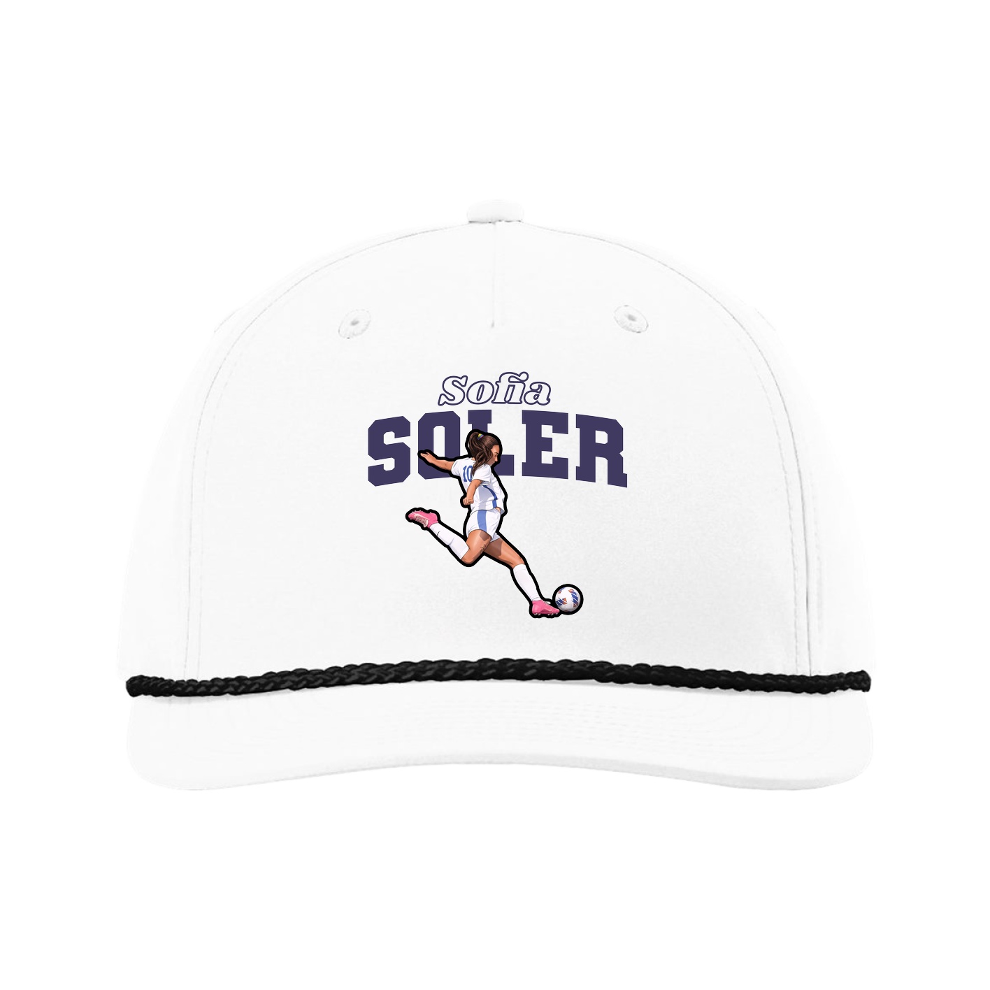 Five-Panel Classic Rope Cap — Name Arch in White