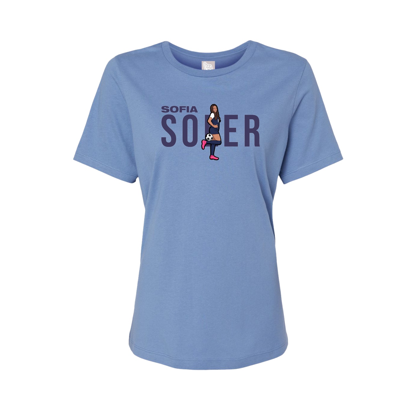Fitted Women's Tee — Player Name in Powder Blue