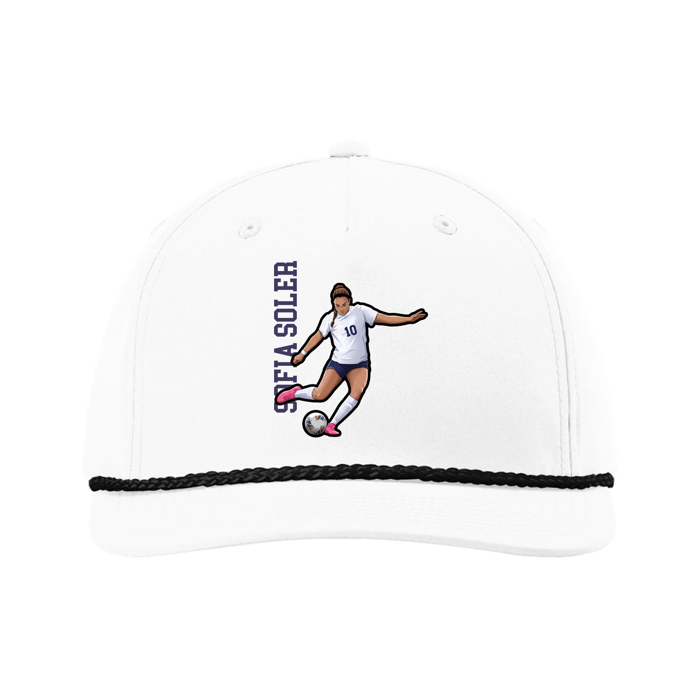 Five-Panel Classic Rope Cap — Name Vertical in White