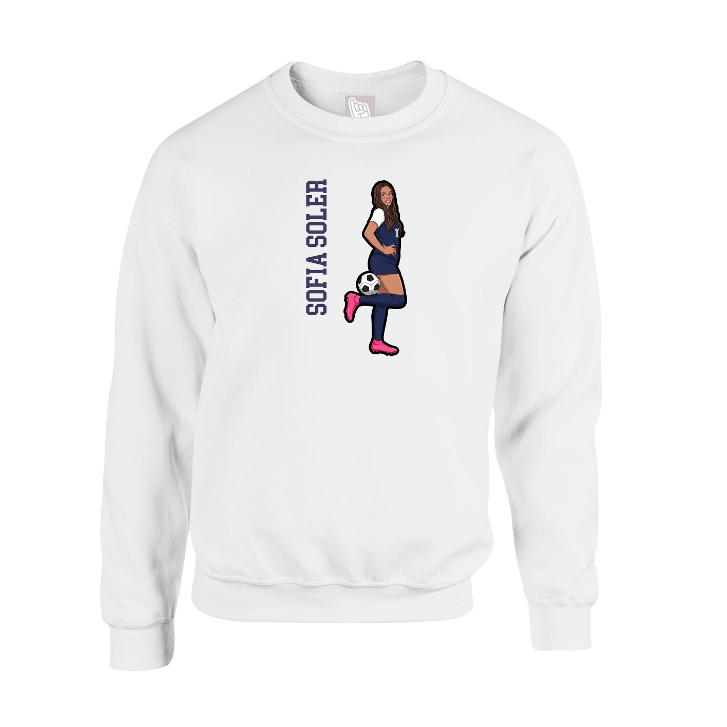 Fleece Crew — Name Vertical in White