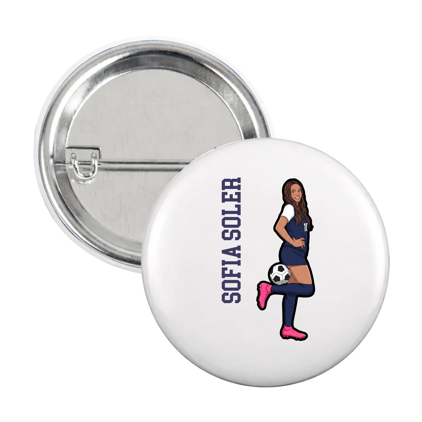 Game Day Button — Name Vertical in White