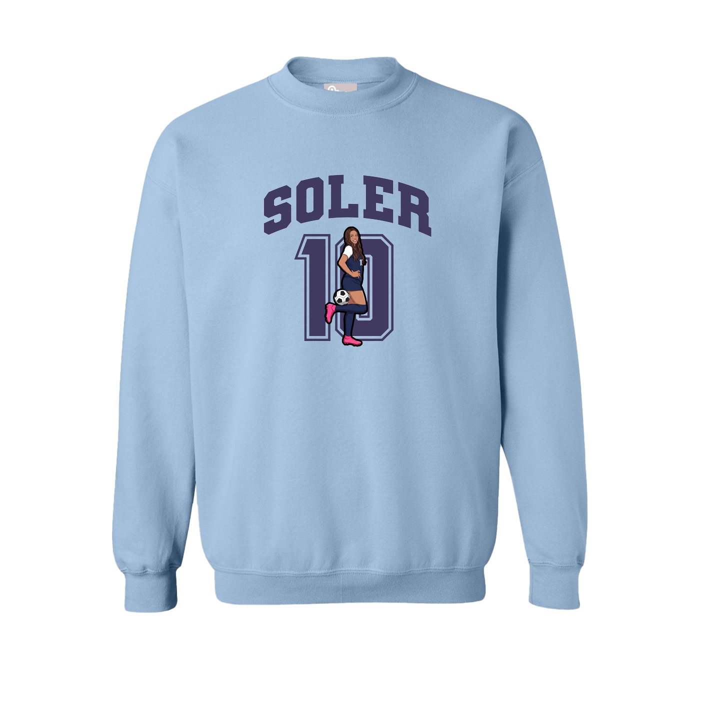 Fleece Crew — Number in Light Blue
