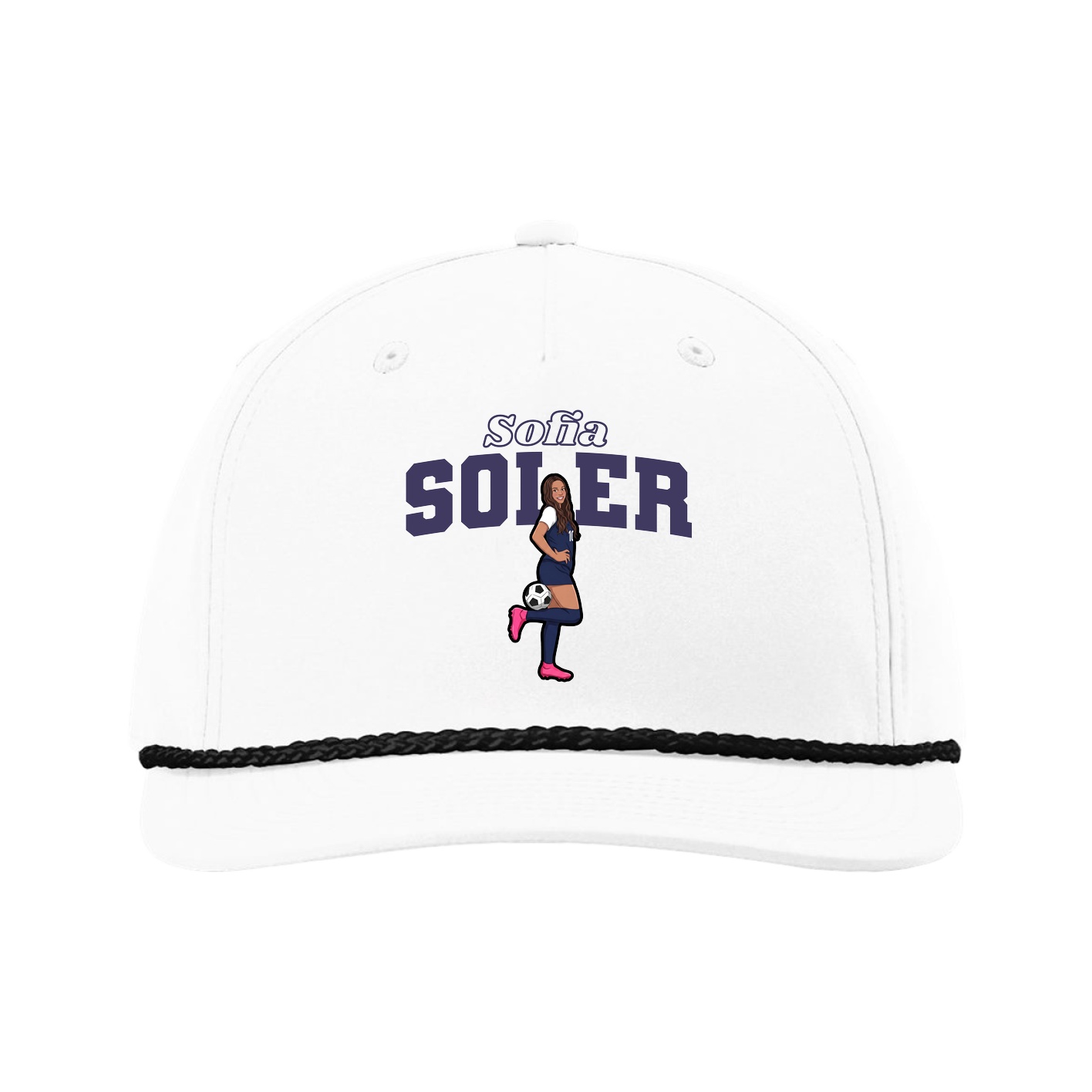Five-Panel Classic Rope Cap — Name Arch in White