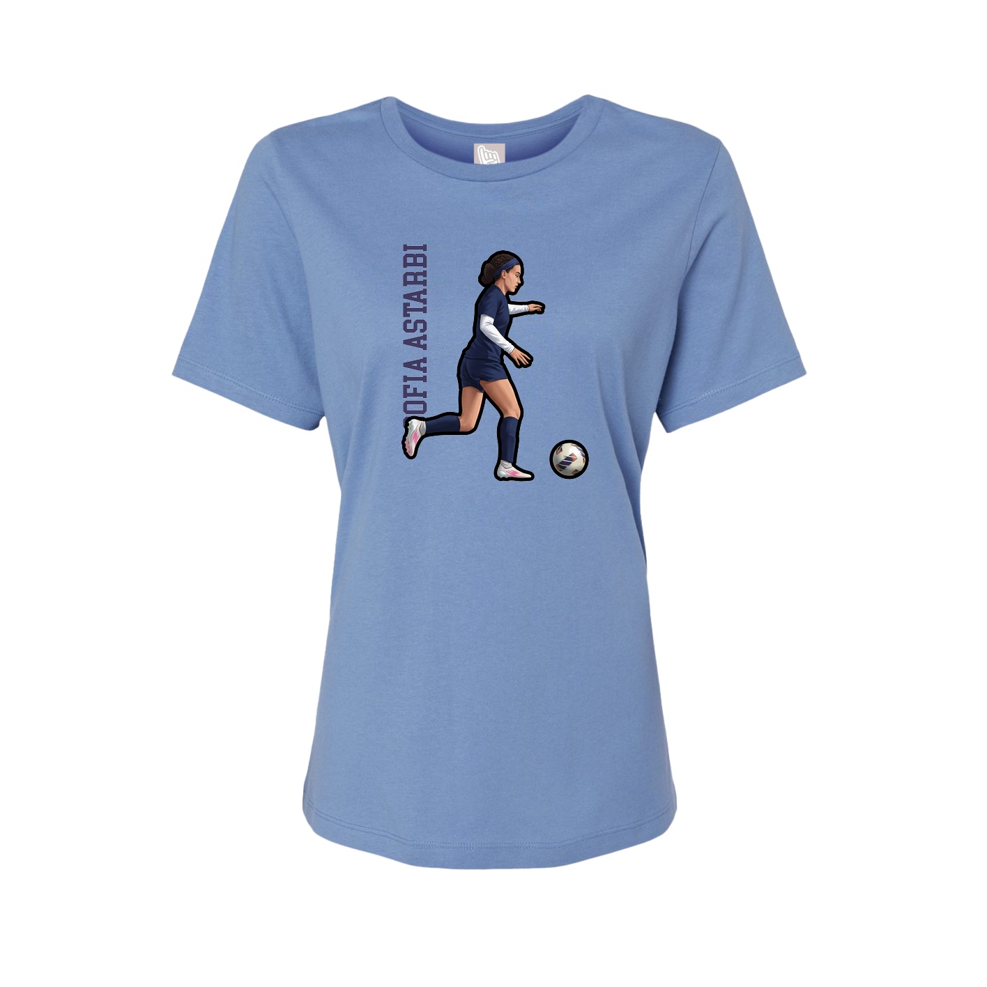 Fitted Women's Tee — Name Vertical in Powder Blue