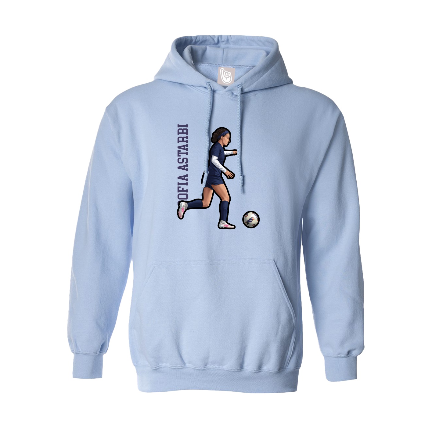 Hoodie — Name Vertical in Light Blue