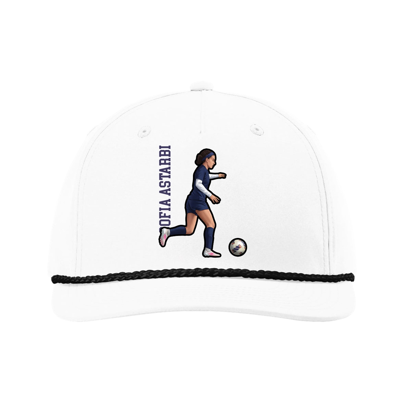 Five-Panel Classic Rope Cap — Name Vertical in White