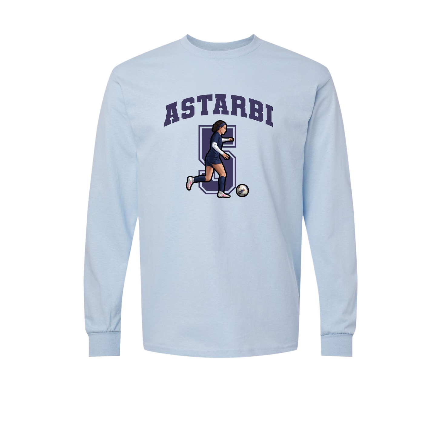 Long Sleeve Tee — Number in Light Blue