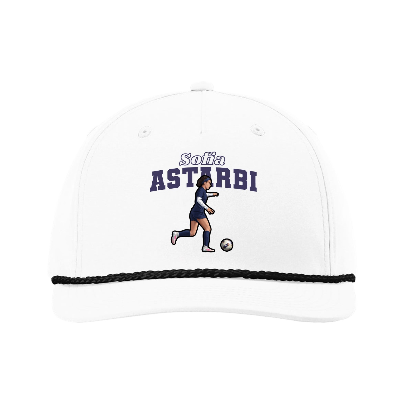 Five-Panel Classic Rope Cap — Name Arch in White