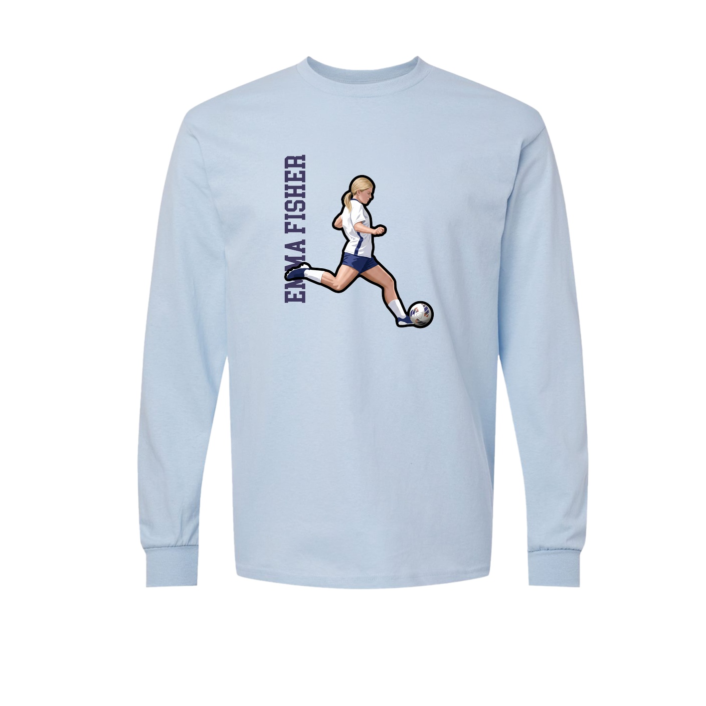 Long Sleeve Tee — Name Vertical in Light Blue