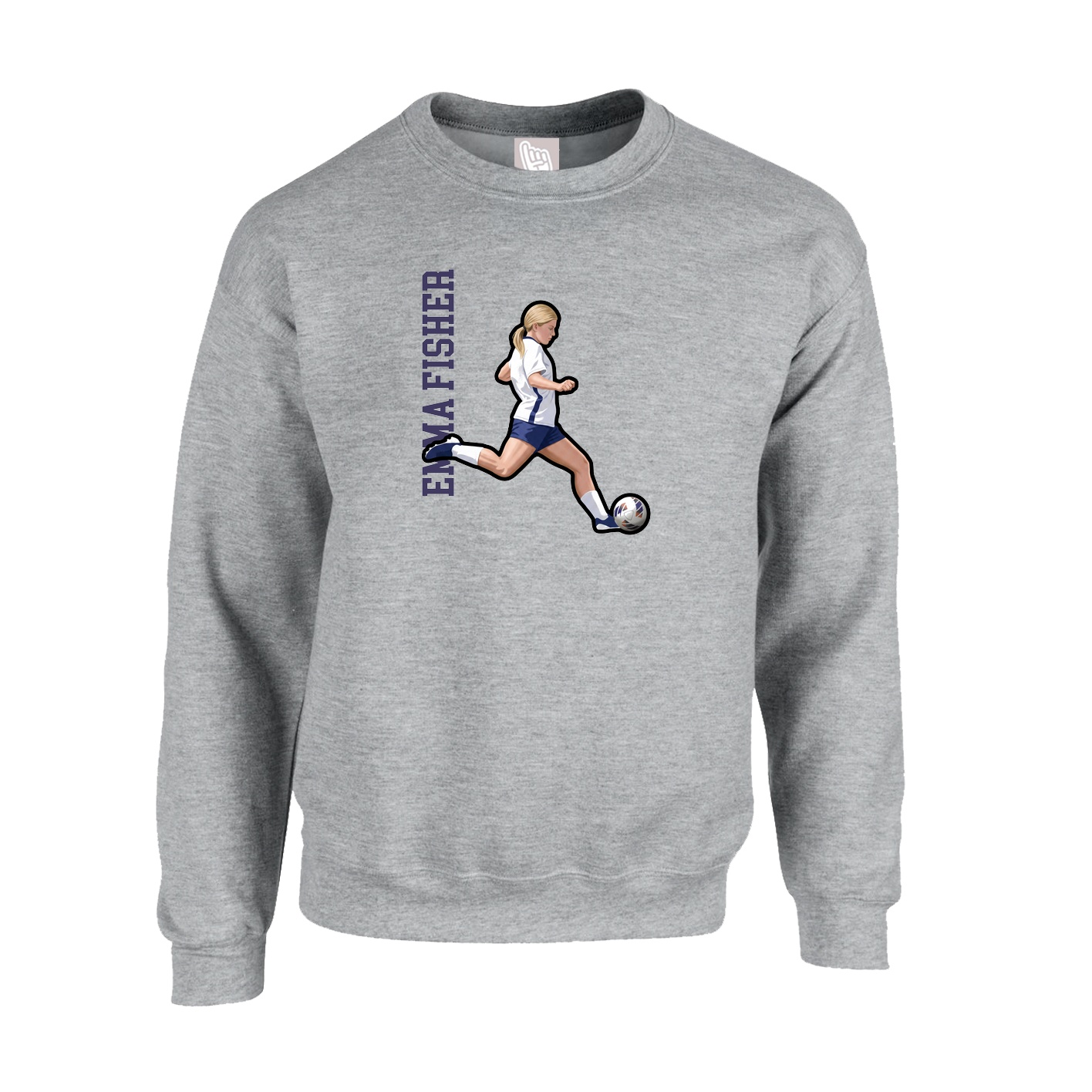 Fleece Crew — Name Vertical in Grey