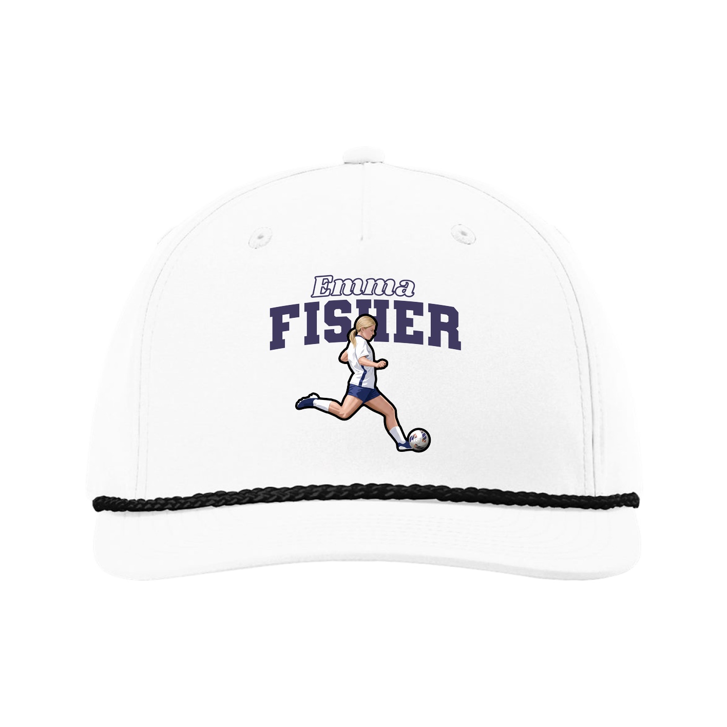 Five-Panel Classic Rope Cap — Name Arch in White