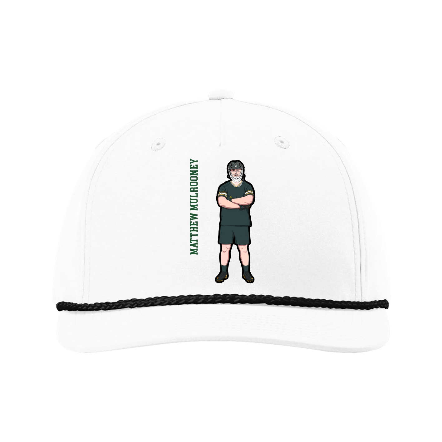 Five-Panel Classic Rope Cap — Name Vertical in White