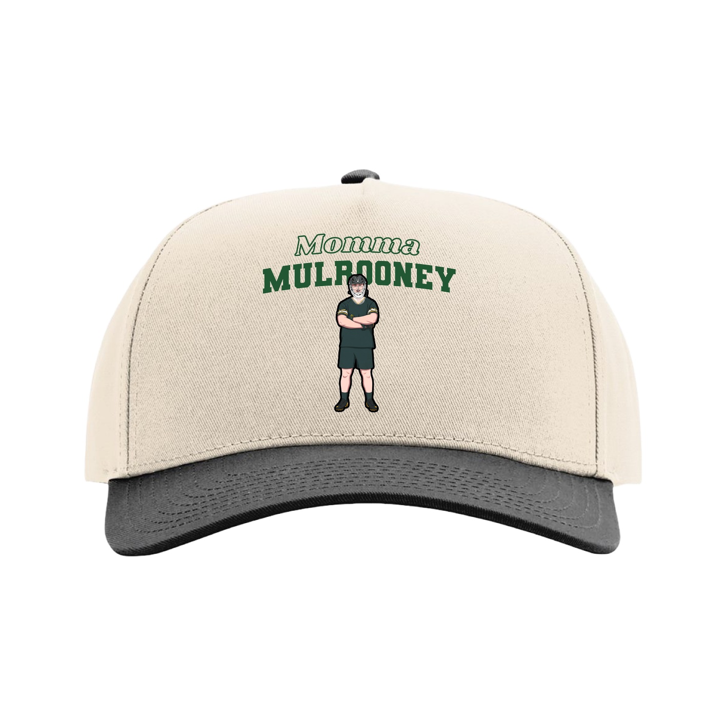 Full Fabric Five-Panel Champ Cap — Mothers Day Block in Cream/Black