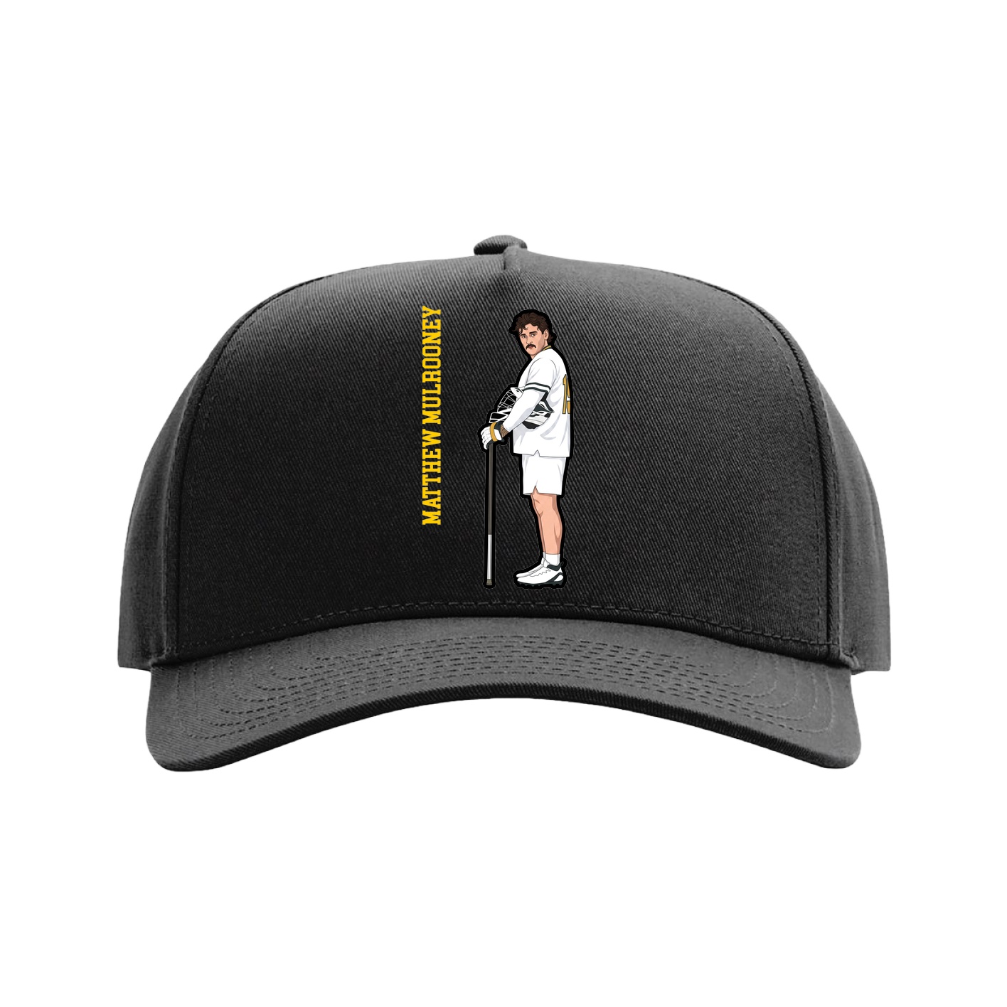 Full Fabric Five-Panel Champ Cap — Name Vertical in Black