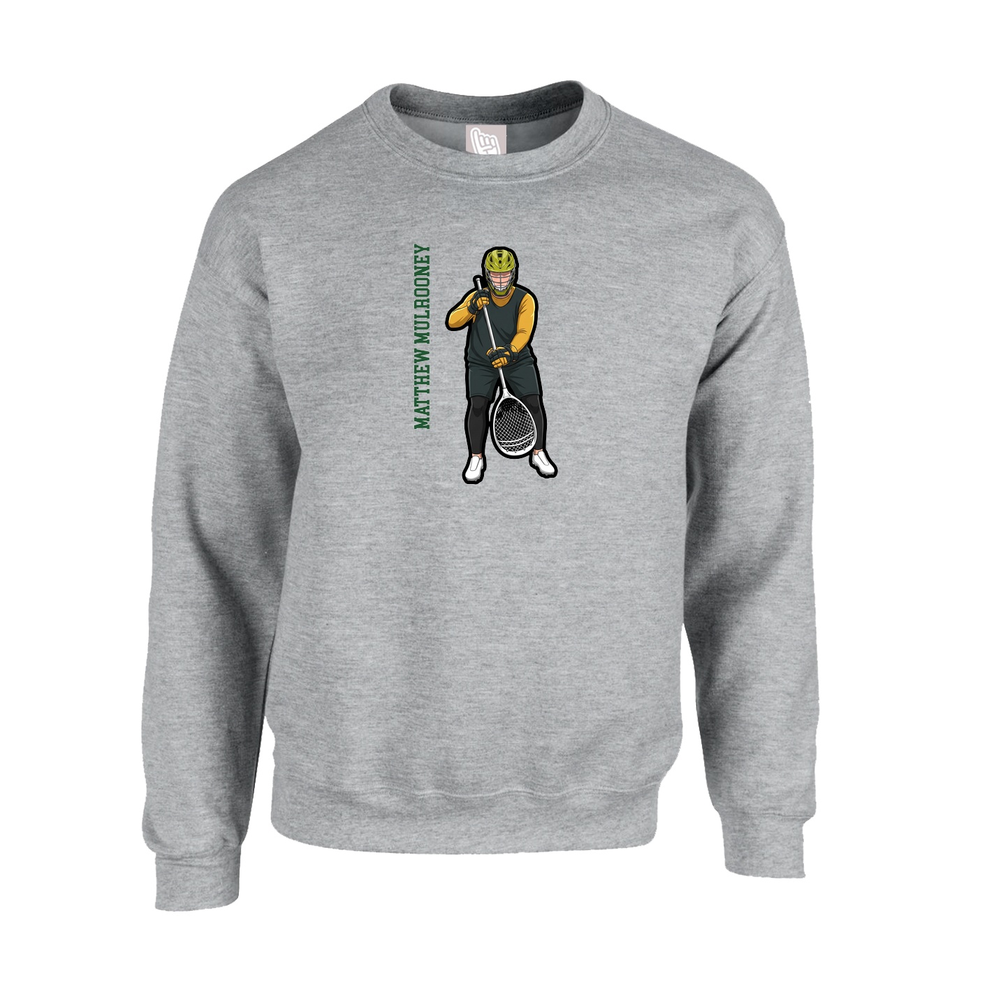 Fleece Crew — Name Vertical in Grey