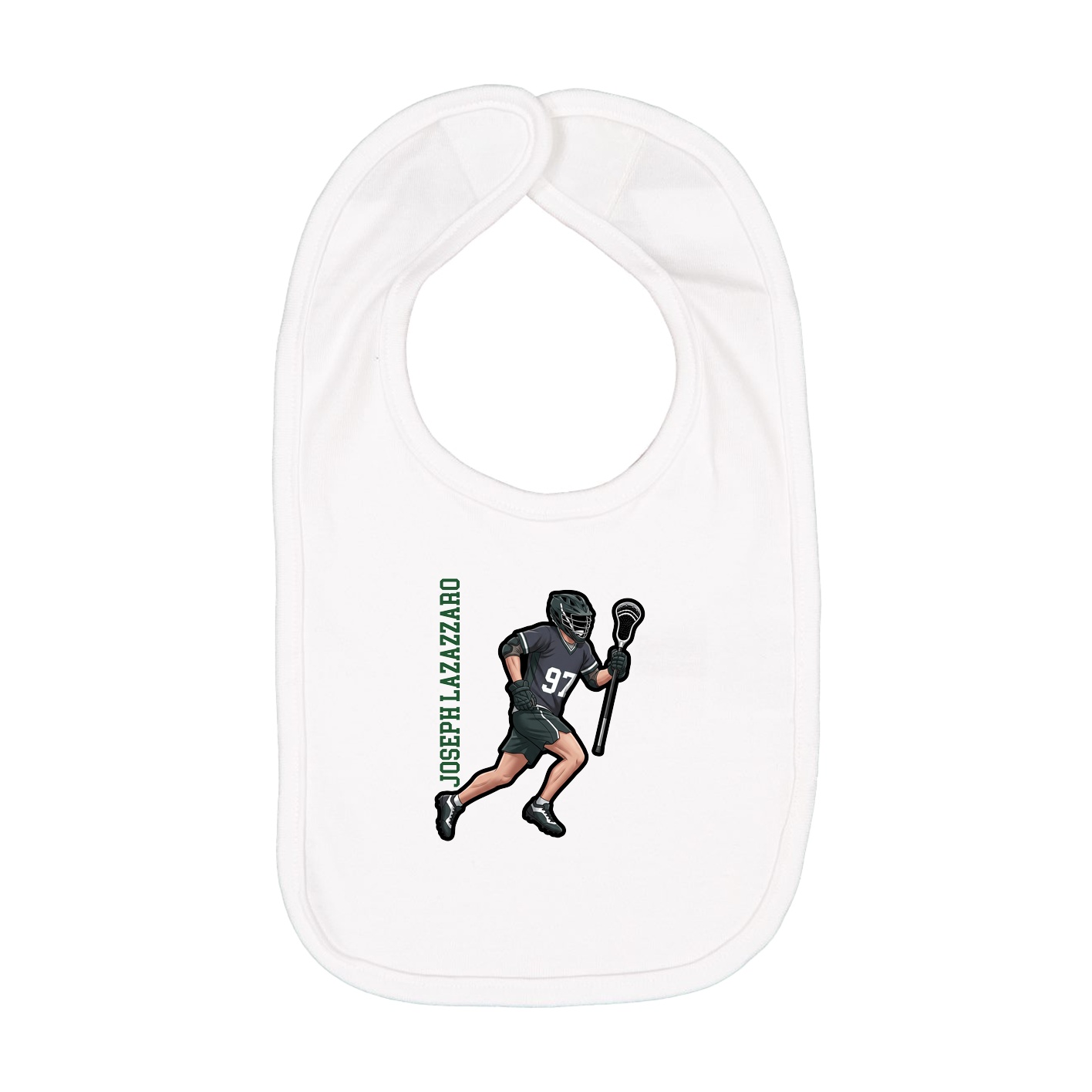 Infant Bib — Name Vertical in White